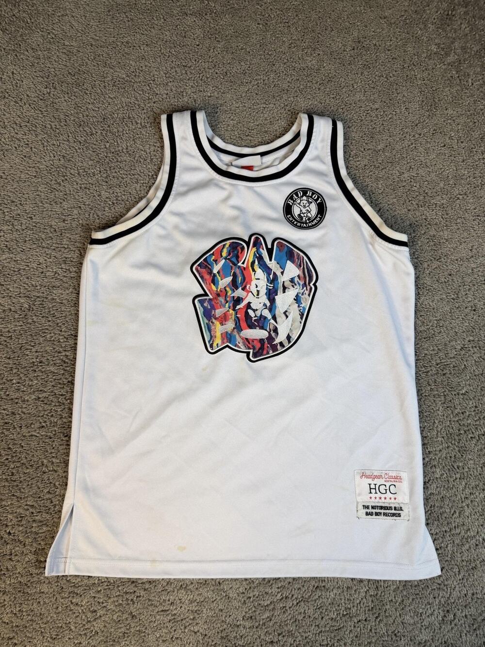 Bay Boy Records Basketball Jersey Mens M White Ringer Graphic Headgear Classics